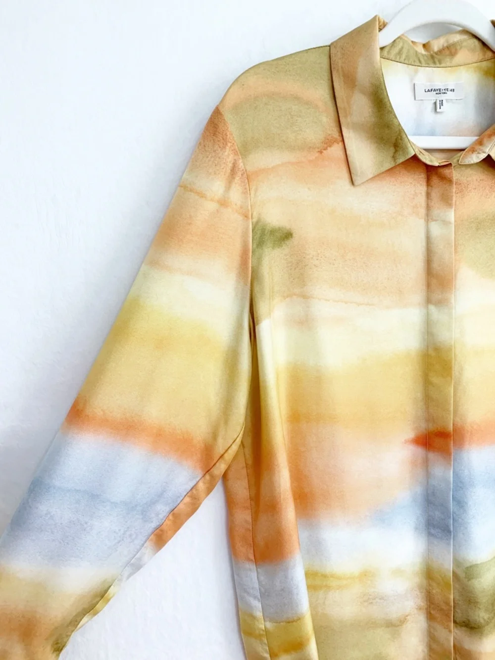 LaFayette 148 Scottie Silk Twill Horizon Print Blouse Sz XL - Picture 4 of 12